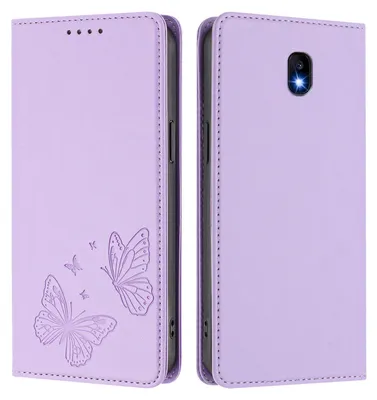 Image de Étui en cuir pour Samsung Galaxy J7 2017, motif papillon, étui portefeuille à rabat avec support, violet clair