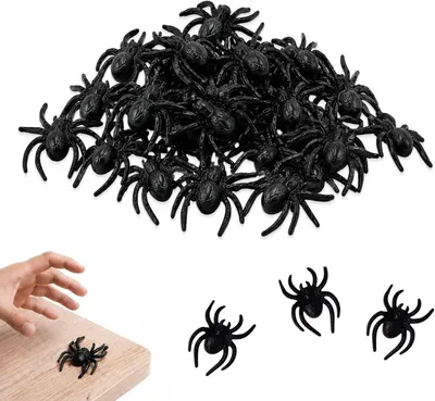 Productafbeelding van Plastic Halloween-spinnen - Set van 50 - Realistische nepspinnen voor decoratie en grappen 4 x 3 cm - Zwart