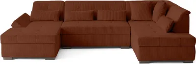 Image de Lisa Design Vermont - canapé panoramique d'angle droit 7 places en velours côtelé , Terracotta