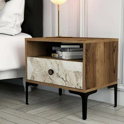 Image de Editta - Chevet, 56x40x51h cm Noyer Marron, un Tiroir