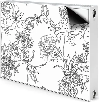 Produktbild von Magnet Heizkörper Heizkörper-Abdeckung Heizkörperabdeckung 100x60 cm  - Schwarz und Weiß, Blumen