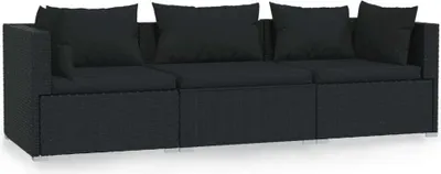 Produktbild von vidaXL 3-Sitzer-Sofa mit Kissen Schwarz Poly Rattan