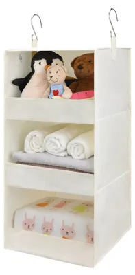 Image de Étagère suspendue pour armoire à 3 compartiments, armoire suspendue monobloc, rangement suspendu pour armoire, rangement suspendu beige pour armoire, étagère suspendue pliable en tissu, rangement suspendu