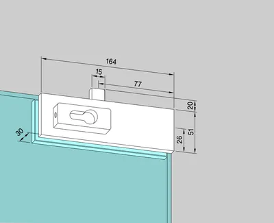 Produktbild von Eckschloss US 10, PZ-vorgerichtet, 10 mm, (03.206) Alu silber eloxiert | Glastürbeschlag - Zubehör dormakaba
