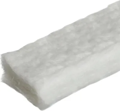 A close-up, angled view of a white, fibrous material, likely insulation or padding, against a white background.