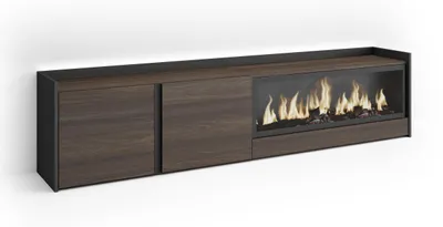 Image de PULLER Meuble tv effet bois de chêne et noir 212x35x50cm cheminée effet feu