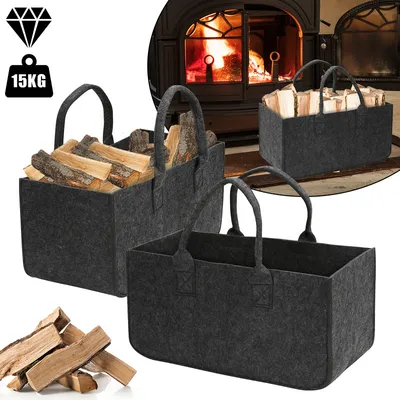 Obrázok produktu pre Jopassy 2 kusy taška na palivové drevo plstený kôš plstený kôš na drevo kôš na drevo plstená taška na drevo noviny 50 x 25 x 25 cm tmavo šedá