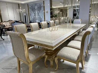 Produktbild von Casa Padrino Luxus Barock Esstisch Creme / Weiß / Gold 250 cm - Barock Möbel