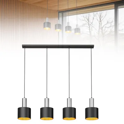 Produktbild von CEEDIR Hängelampe Zylinder 4-flammig 4 x 24W Schwarz für Esstisch – Industrial Pendelleuchte Retro E27 inkl. Leuchtmittel für Esszimmer, Wohnzimmer, Büro & Hotel