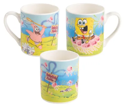 Produktbild von Spongebob Schwammkopf Tasse für Kinder - Jellyfish Quallen Kinderbecher Kindertasse aus Keramik 230 ml