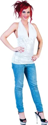 Produktbild von Disco Party Neckholder Top Glitzer Weiß Silber