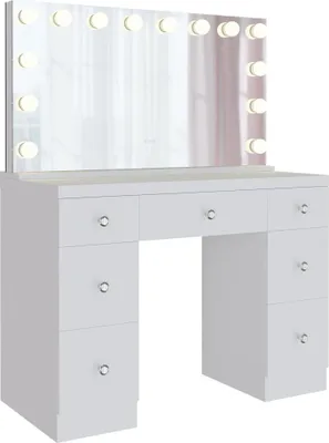 Produktbild von Schminktisch DIJON - Holz Weiß 110x49x144 cm | Schminktisch Beleuchtung Spiegel Kosmetiktisch Frisiertisch Stauraum
