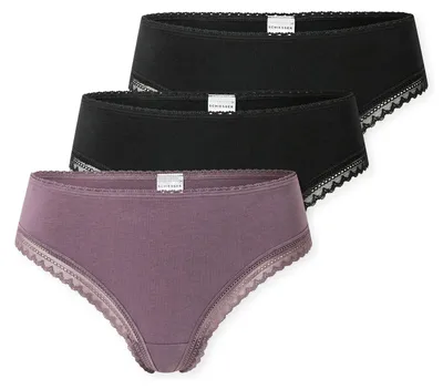 Produktbild von Schiesser Damen Tanga 3-Pack Cheeky String - schwarz, lila - Größe 44