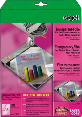 Produktbild von Farb-Laser/-Kopier-Folie A4 125my transparent stapelverarbeitbar VE=10x20 Blatt