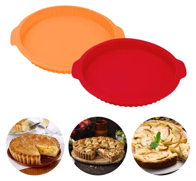 2er Set Silikon-Kuchenform 28 cm, rot und orange