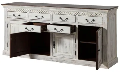 Immagine prodotto di MASSIVMOEBEL24 | Credenza in legno di acacia / mango - bianco cerato 200x45x90 castle-antik #108