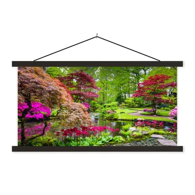 Produktbild von MuchoWow® Textilposter Bäume - Blumen - Japanisch - Natur - Wasser 120x60 cm mit schwarzem Rahmen - Dekoration Schlafzimmer