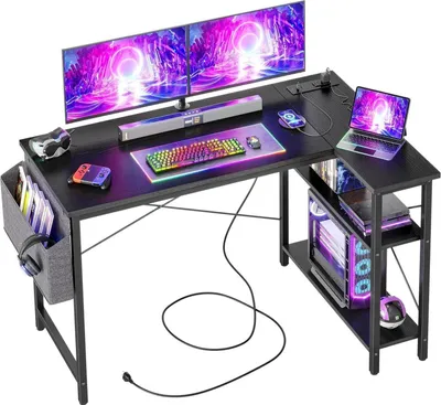Image de Bureau d'angle avec multiprise et rangements - Design moderne, 120x70 cm