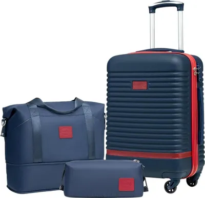Produktbild von COOLIFE Koffer Trolley Set ABS Hartschalen 4 Rollen TSA-Schloss Blau/Rot 3tlg
