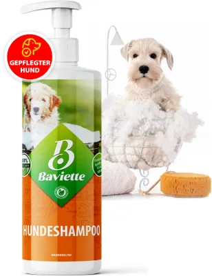 Produktbild von BAVIETTE Hundeshampoo 500 ml – mildes Shampoo mit Mikroorganismen für empfindliche Hundehaut & Fellpflege, geruchlos