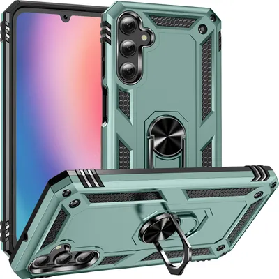 Obrázek produktu pro Pouzdro pro Samsung Galaxy A25 dvouvrstvé robustní, vojenská ochrana pouzdro s držákem prstenu a stojánkem Zelený
