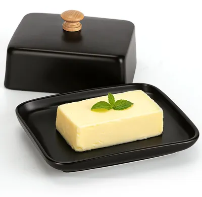 Image de Distributeur à beurre en céramique noire, pot à beurre en porcelaine, cloche à beurre avec couvercle
