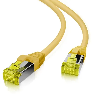 Produktbild von helos Cat.6a Patchkabel Ultraflex GHMT AWG 26/7 gelb 0,25m