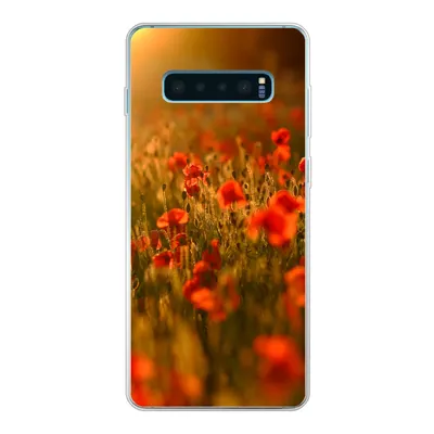 Produktbild von MuchoWow® Handyhülle Schutzhülle Hülle für Samsung Galaxy S10 Plus Orangefarbenes Leuchten über den Mohnblumen auf dem Feld Silikon Softcase Handy Hülle - Schutzhülle