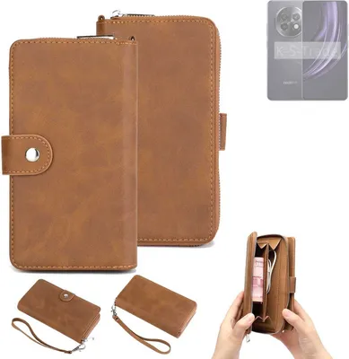 Produktbild von K-S-Trade Handyhülle Schutzhülle kompatibel mit Realme 13+ 5G & Portemonnee Tasche Handytasche Case Etui Geldbörse Wallet braun (1x)