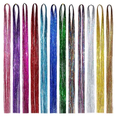 Produktbild von Glitzer Haarextensions Haarsträhnen - 12 Farben - 2400 Strähnen - 93 cm - Synthetisch
