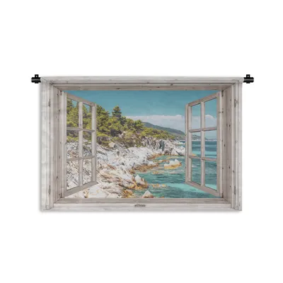 Produktbild von MuchoWow® Wandteppich Wandbehang Aussicht - Baum - Meer 90x60 cm Tapisserie Dekoration Wandtuch - Wandskulpturen - Bildteppich