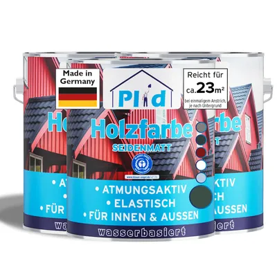 Produktbild von Plid Holzfarbe Moosgrün 2,25L Innen & Außen / Innen & Außen - Wetterschutzfarbe Holzfarbe Außen - Dauerhafte Holzschutzfarbe - Farbe für Holz