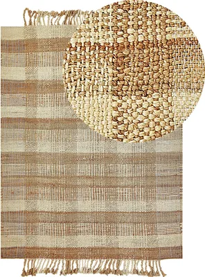 Produktbild von BELIANI Teppich Beige Jute 140 x 200 cm Rechteckig Natürlich Handgewebt Geometrisches Muster Kurzflor Fransen Boho Wohnzimmer Schlafzimmer Esszimmer