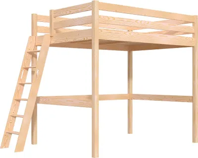 Produktbild von Hochbett 140x190 holz mit Leiter Sylvia schräge Leiter - Roh (ohne Lack)