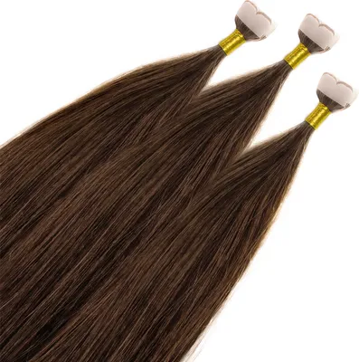 Immagine prodotto di hair2heart Premium Mini Tape Extensions Capelli Umani - 12 strisce 60cm Marrone Cioccolato