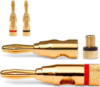 Produktbild von NAUC Bananenstecker 4mm schraubbar 24K vergoldet Lautsprecherkabel 4x Stecker