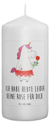 Produktbild von Mr. & Mrs. Panda Kerze Einhorn Dame 15 x 7 cm - Weiß - Geschenk, Erinnerungskerze, Einhörner, Bedruckte, Stumpenkerze, Bachelorette, Wachskerze, Erinnerungslicht, Unicorn
