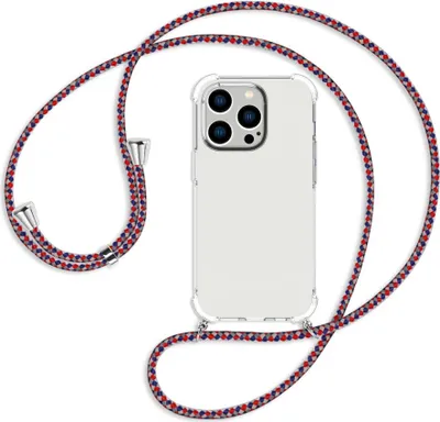 Produktbild von Handykette Backcover-Schutzhülle mit Band (Metall silberfarben) für Apple iPhone 14 Pro (6.1'') - silber/blau/rot