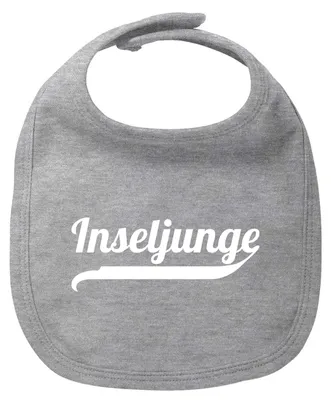 Produktbild von Huuraa Baby Lätzchen Inseljunge Schriftzug Heather Grey Klettverschluss  Baumwolle Latz Geschenkidee