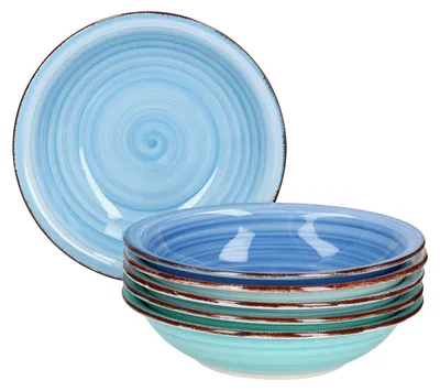 Obrázek produktu pro Sada talířů Blue 6Pers Soup Plate 750ml Salad Plate Serving Porcelain Hand Painted Multicoloured