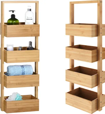 Produktbild von CASARIA® Badregal Standregal Bambus 4 Ablagen 88x16x28 cm Holz Küchenregal Korbregal Bad Badezimmer Küche Regal Schmal