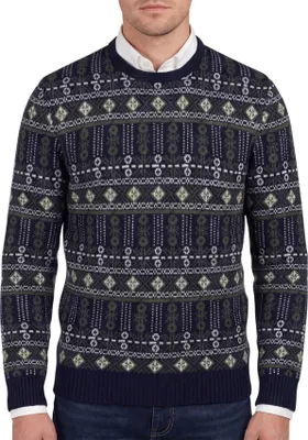 Produktbild von Barbour Pullover navy-grün bedruckt mit Rundhalsausschnitt