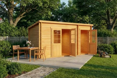 Produktbild von Alpholz Gartenhaus Maria aus Holz in Pinie (Imprägniert), 40 mm Wandstärke mit 2 Räumen 450 x 250cm Pultdach