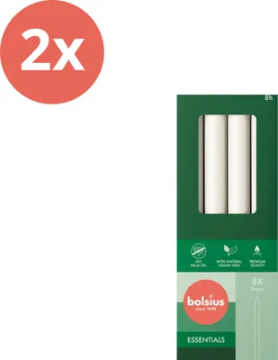 Image de Bolsius - Bougies pour table - 230/20 - 8 pièces par paquet - Blanc nacré - Pack économique - 16 pièces - 2 paquets