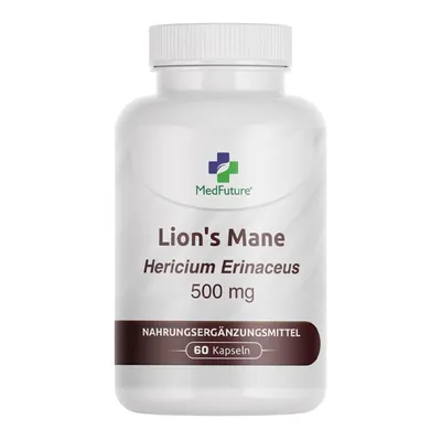 Produktbild von Lions Mane 500 mg - Löwenmähne Pilz Extrakt - Lions Mane Kapseln - 60 Kapseln Hericium Erinaceus für Kognitive Unterstützung und Wohlbefinden