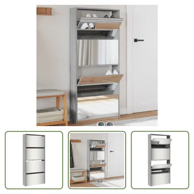Obrázok produktu pre The Living Store Botník so zrkadlom 4 priehradky Sivá Sonoma 63x17x134 cm