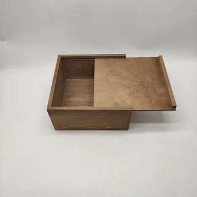 Image de Coffret en bois massif - 20 x 20 x 10 cm - Coffret en bois avec couvercle coulissant, tiroir en bois avec couvercle, coffret décoratif en bois pour bijoux, photos et souvenirs, accessoire de décoration vintage