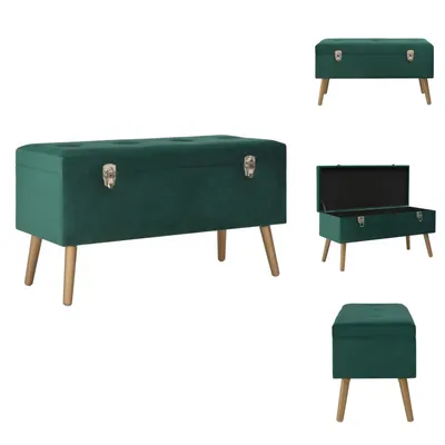 Image de vidaXL Banc avec compartiment de rangement 80 cm Vert Velours - Bancs de coffre et de couloir