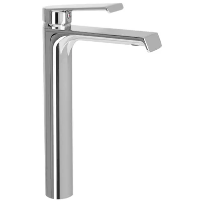 A close-up studio shot of a chrome faucet.