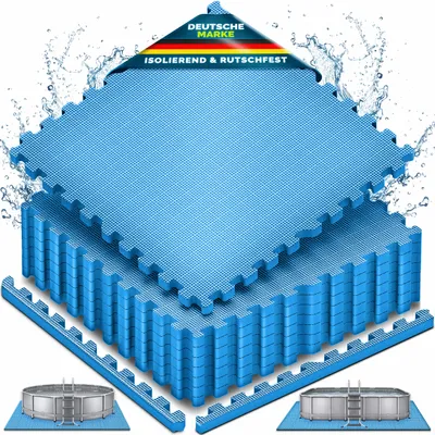 Image de Tapis de protection pour piscine tillvex® - 48 pièces de 62,5 x 62,5 cm | Tapis de sol de 1 cm d'épaisseur pour piscines, pataugeoires et jacuzzis | Tapis de sol pour piscine d'extérieur | Tapis de protection pour piscine, isolants thermiques
